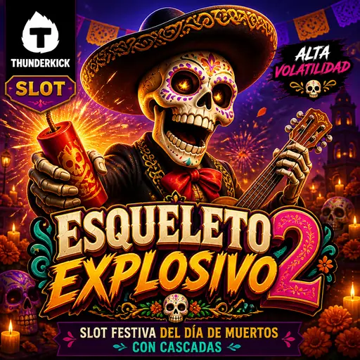 Esqueleto Explosivo 2 de Thunderkick con Día de Muertos y cascadas