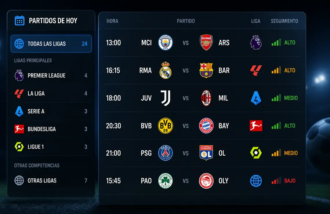 Calendario partidos de hoy ligas principales